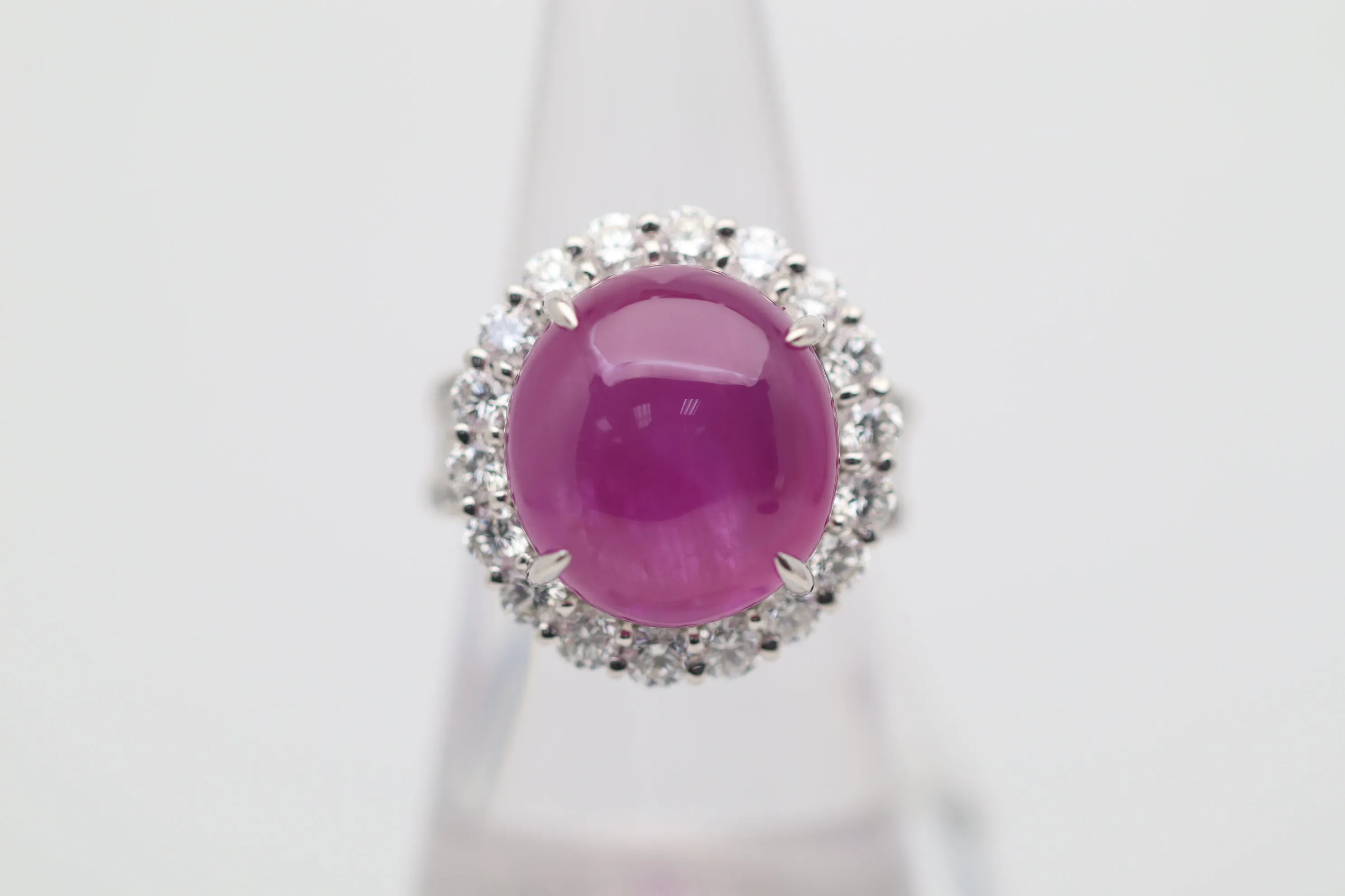 18.16 Carat Cabochon Ruby Diamond Halo Platinum Ring