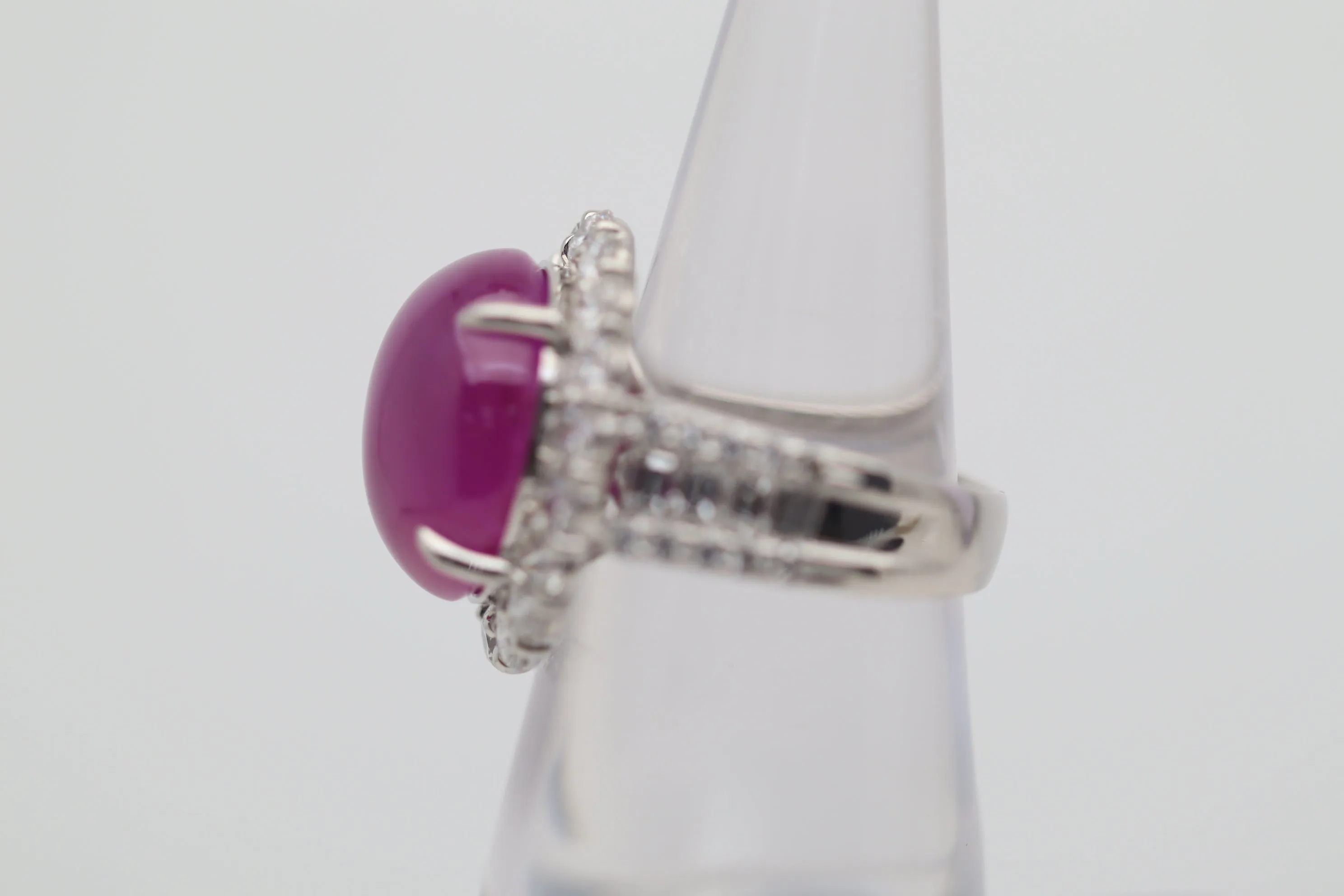 18.16 Carat Cabochon Ruby Diamond Halo Platinum Ring