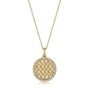 A. Jaffe 14K Yellow Gold 0.19cttw. Diamond Border Quilted Center Pendant Necklace