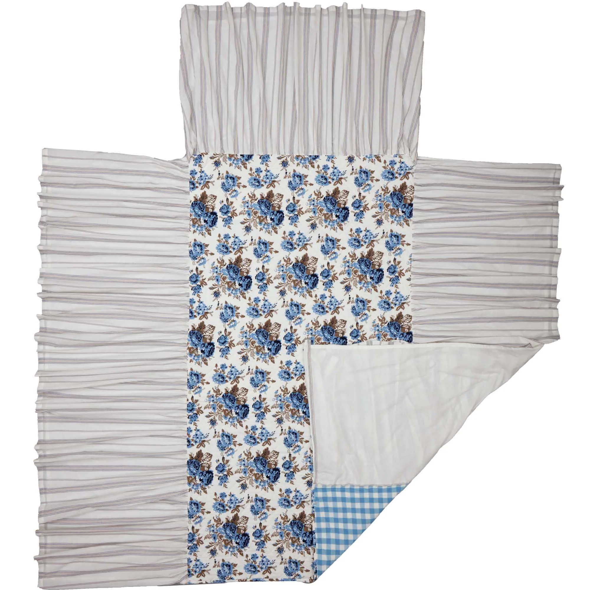 Annie Blue Floral Ruffled Twin Coverlet 76x39 27