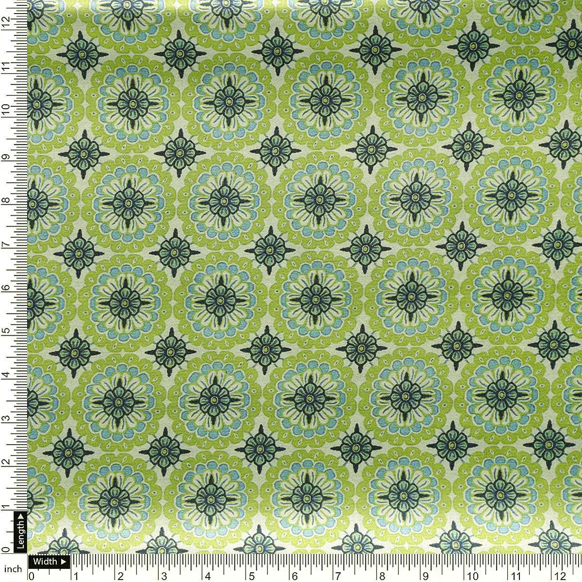 Attractive Tiny Green Link Flower Digital Printed Fabric - Japan Satin