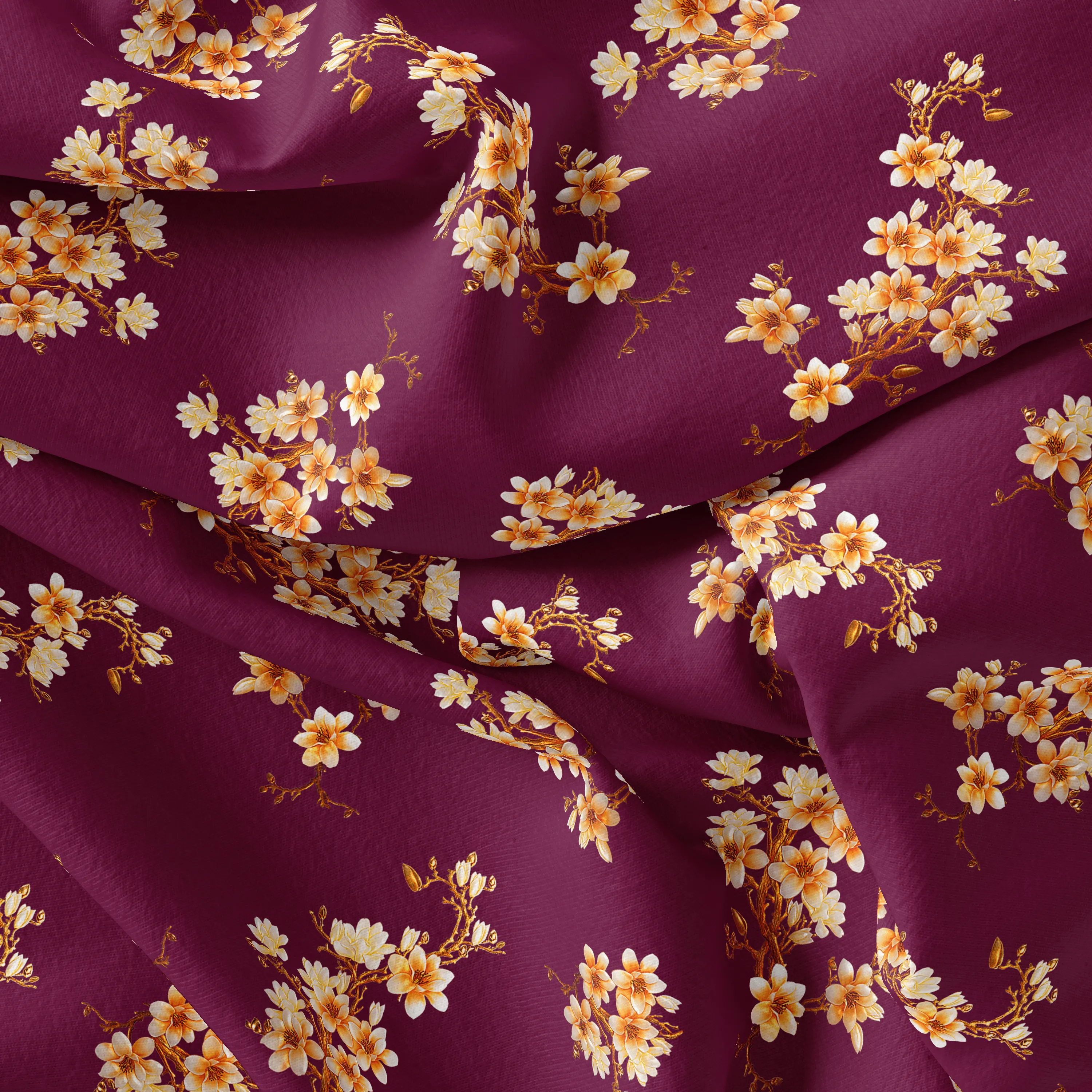 Attractive Yellow Lily Floral Flower Digital Printed Fabric - Weightless