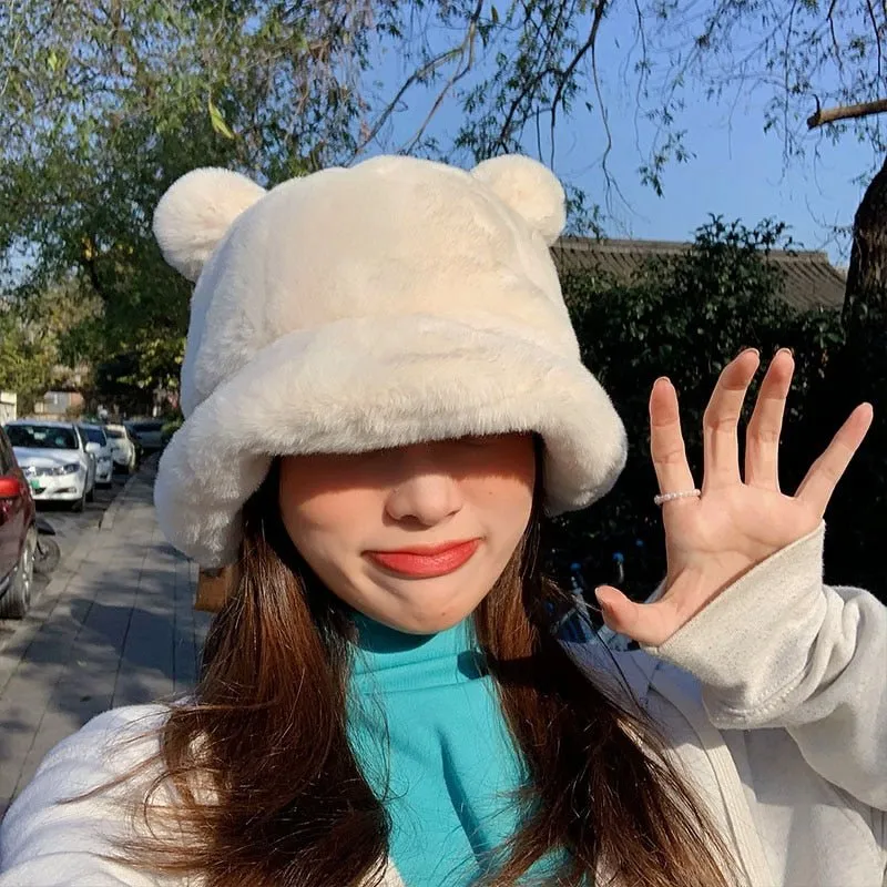Bear Hat Plush Bucket Hat