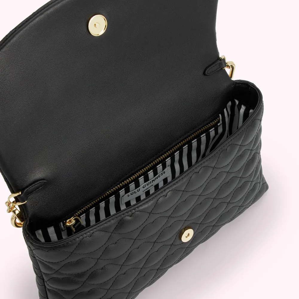 BLACK QUILTED LIPS TARA CLUTCH BAG