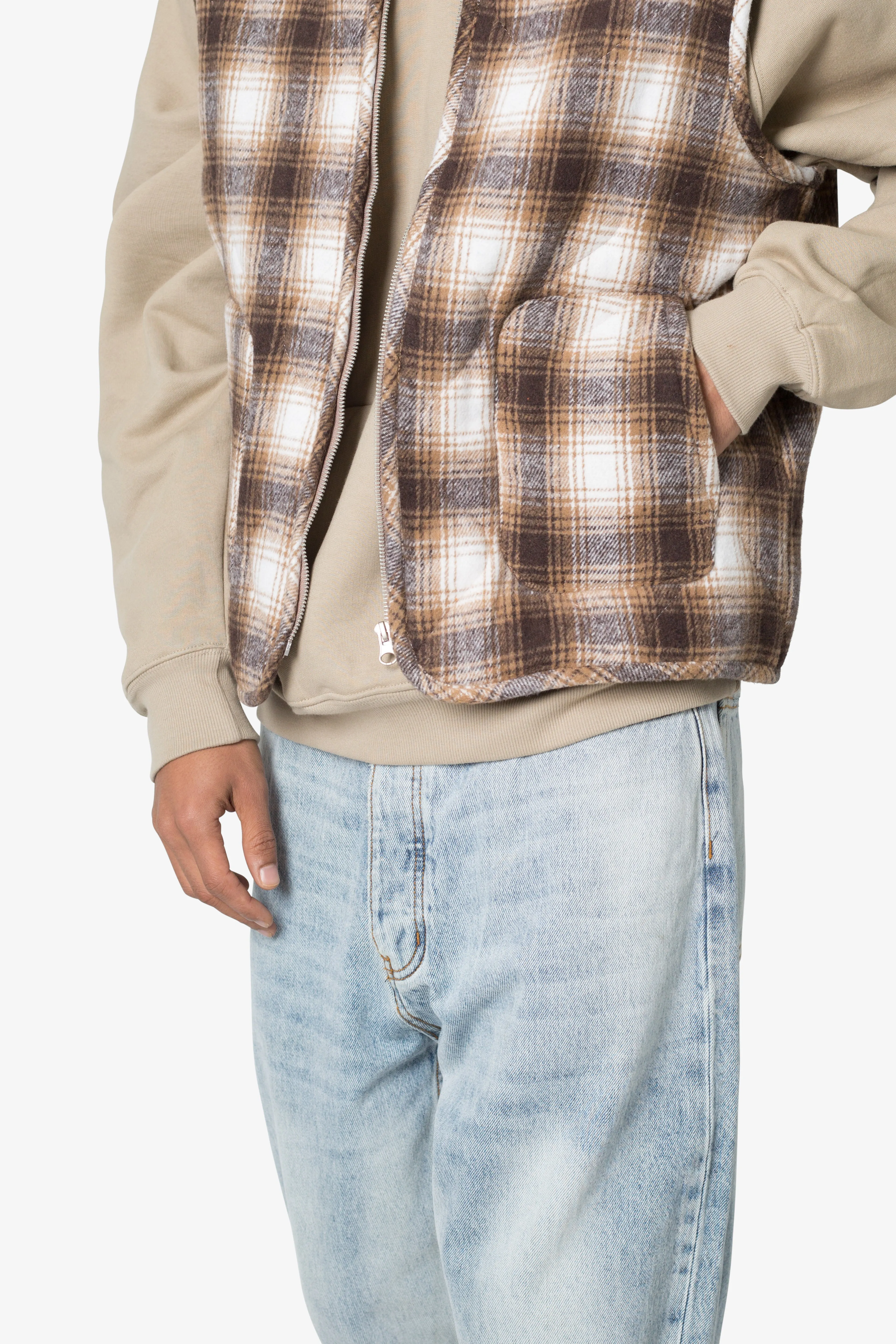 Brushed Plaid Vest - Brown/White