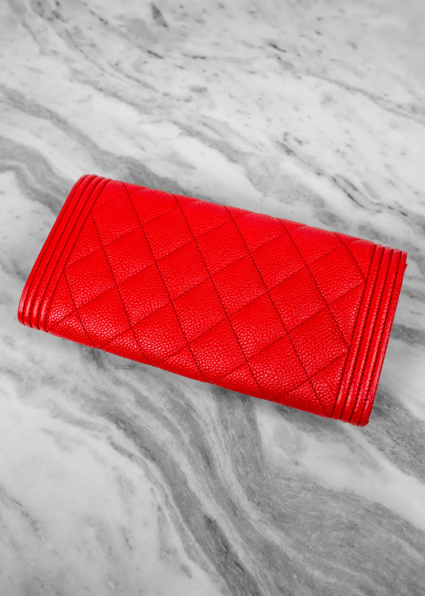 Chanel Caviar Quilted Boy Flap Wallet Red