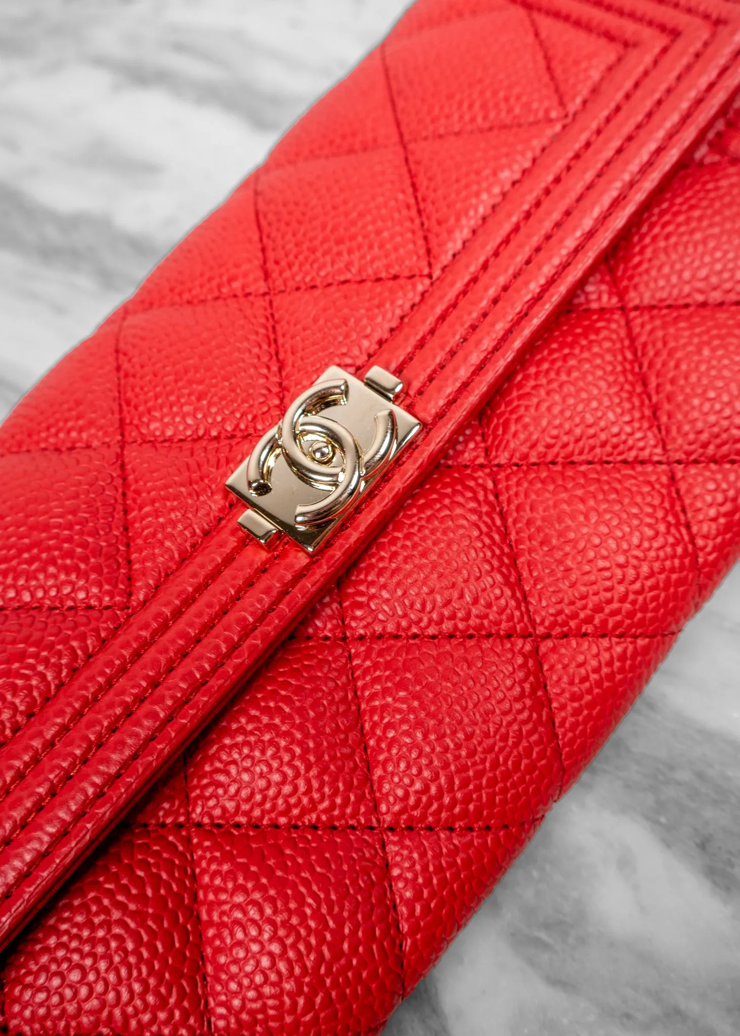 Chanel Caviar Quilted Boy Flap Wallet Red
