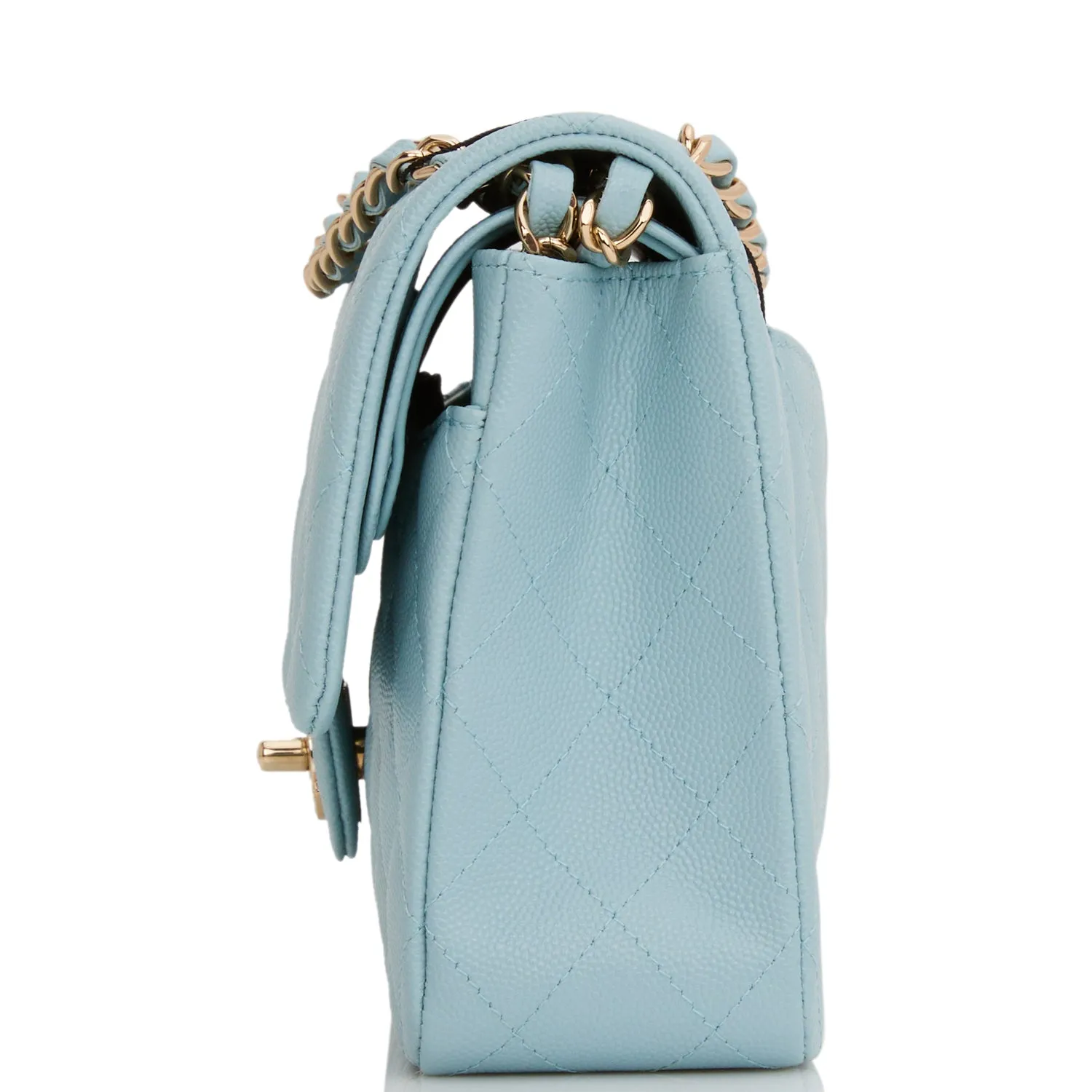 Chanel Medium Classic Double Flap Bag Blue Quilted Caviar Light Gold Hardware
