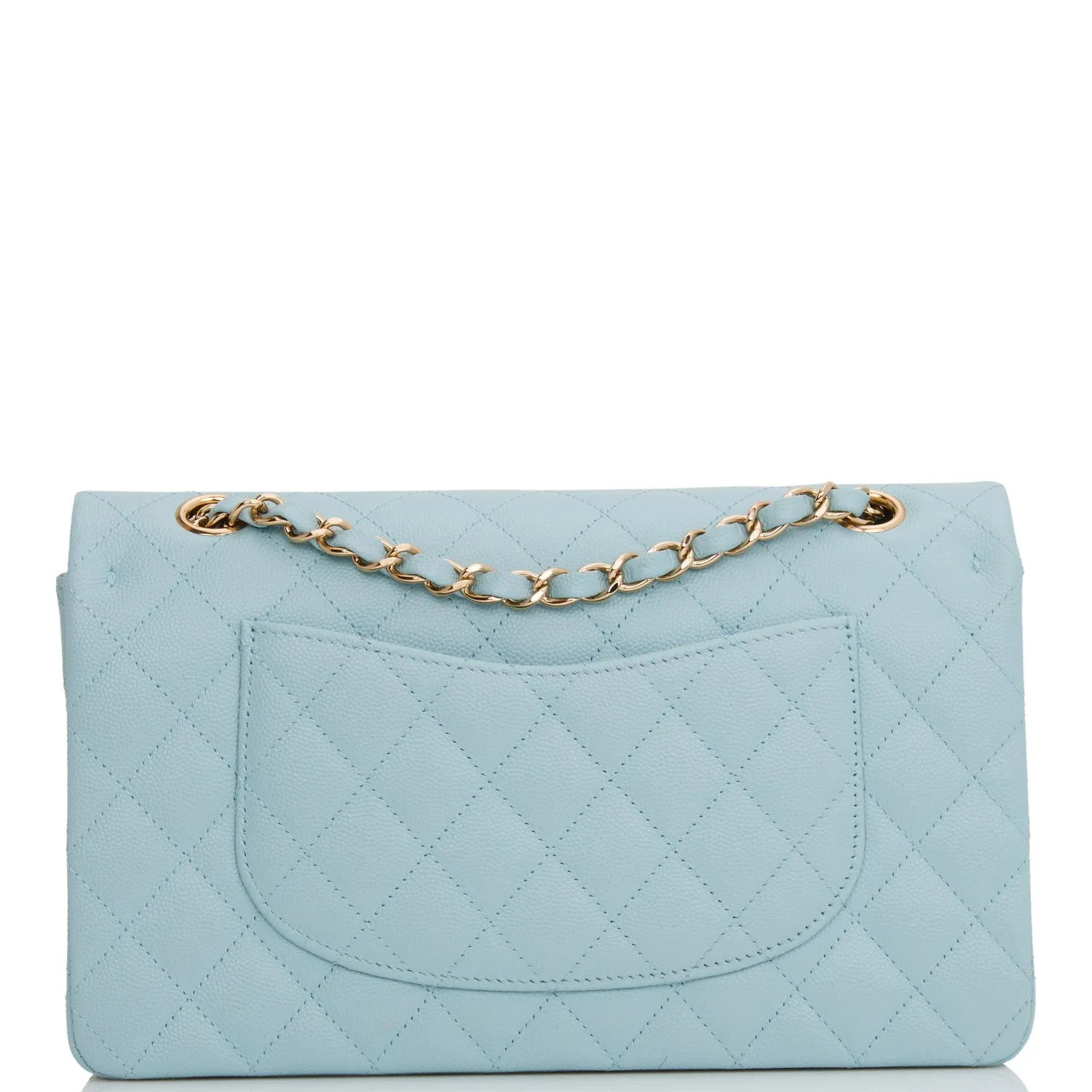 Chanel Medium Classic Double Flap Bag Blue Quilted Caviar Light Gold Hardware