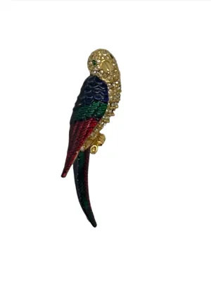 Colorful and Sparkling Parrot Brooch