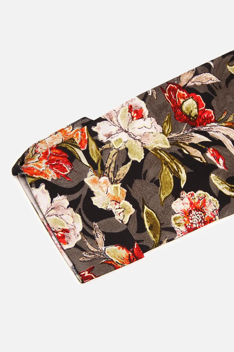 Cotton Blend Black Floral Printed Straight Kurta