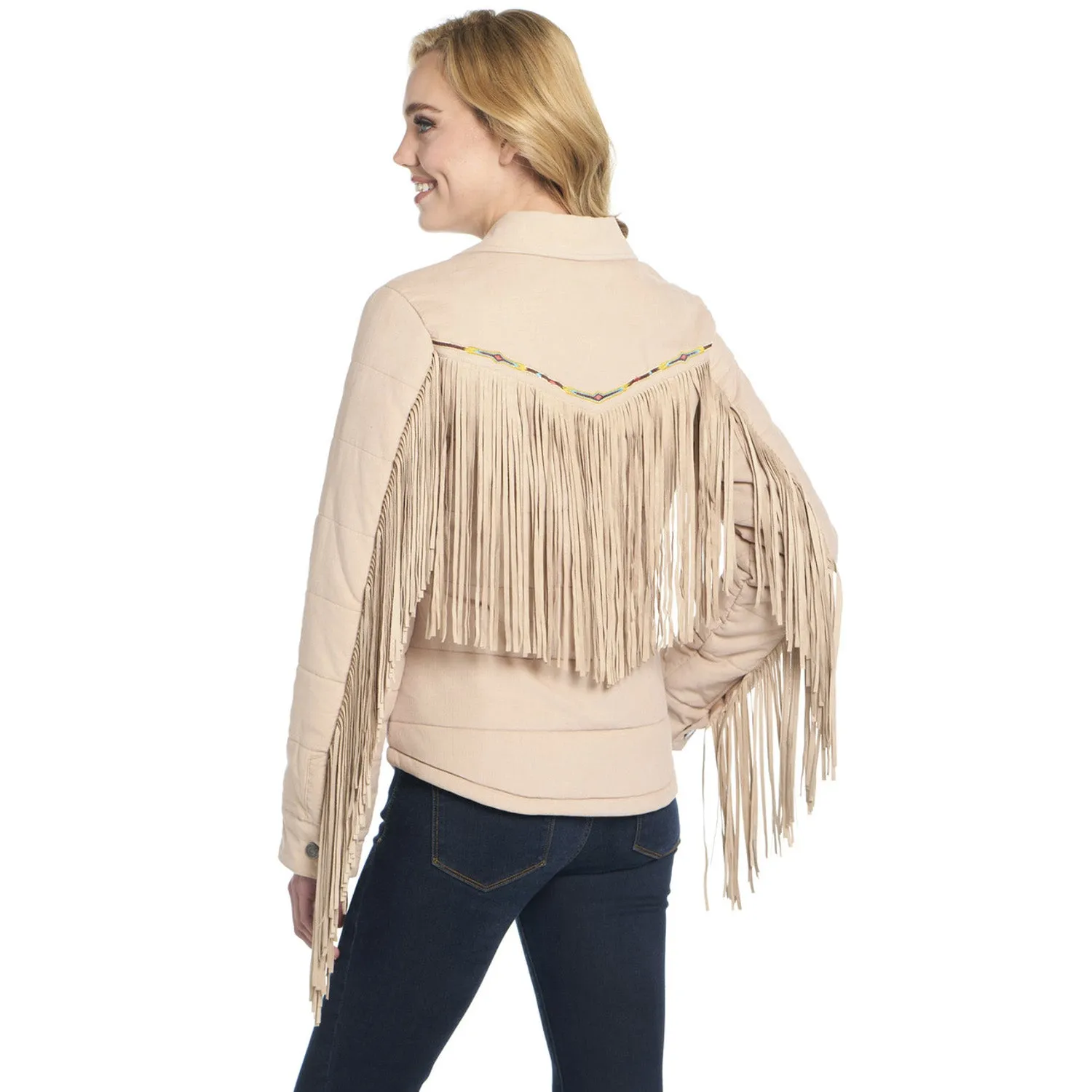 Cripple Creek Womens Quilted Micro-Cord Fringe Bedrock 100% Cotton Cotton Jacket
