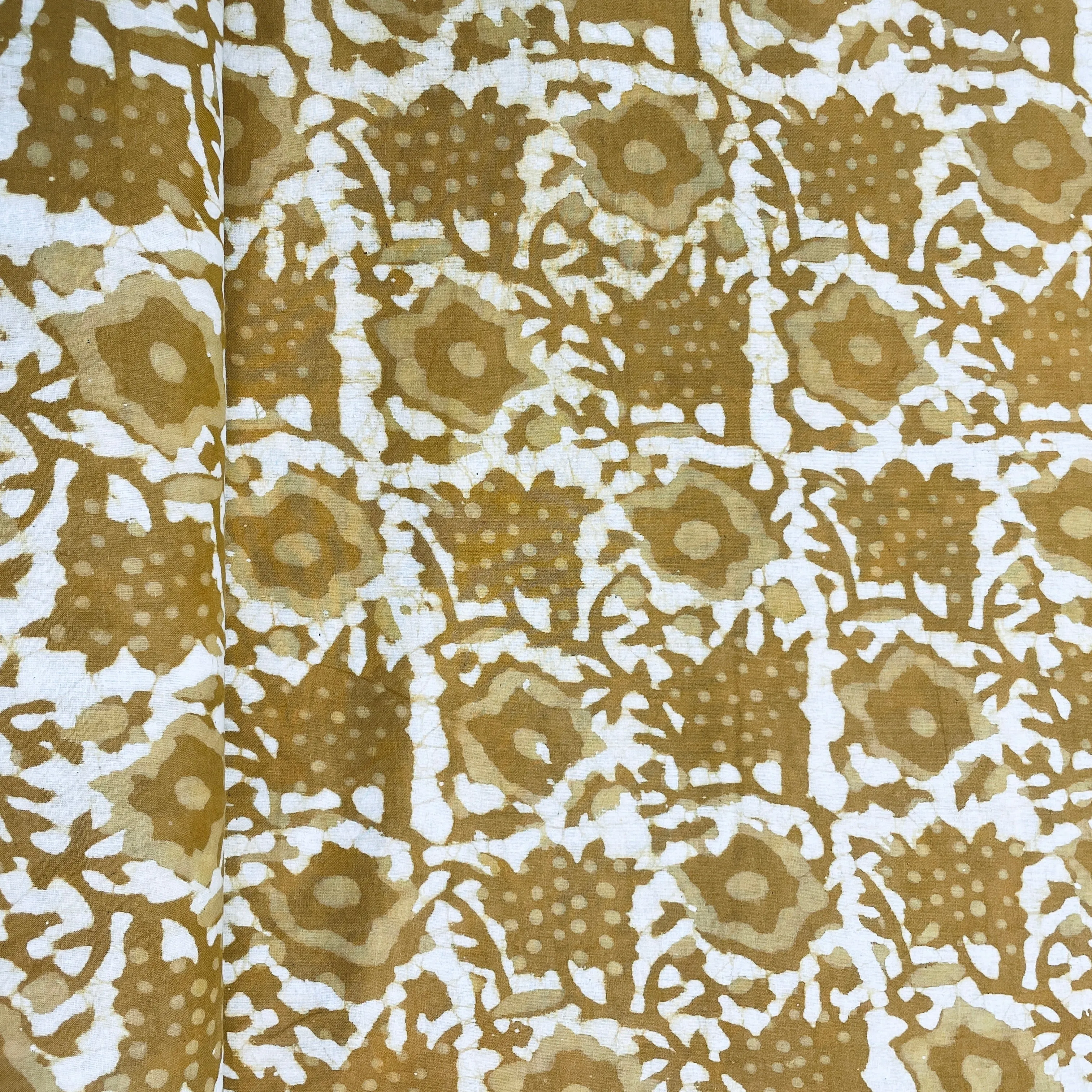 Dark Yellow & White Floral Print Cotton Fabric