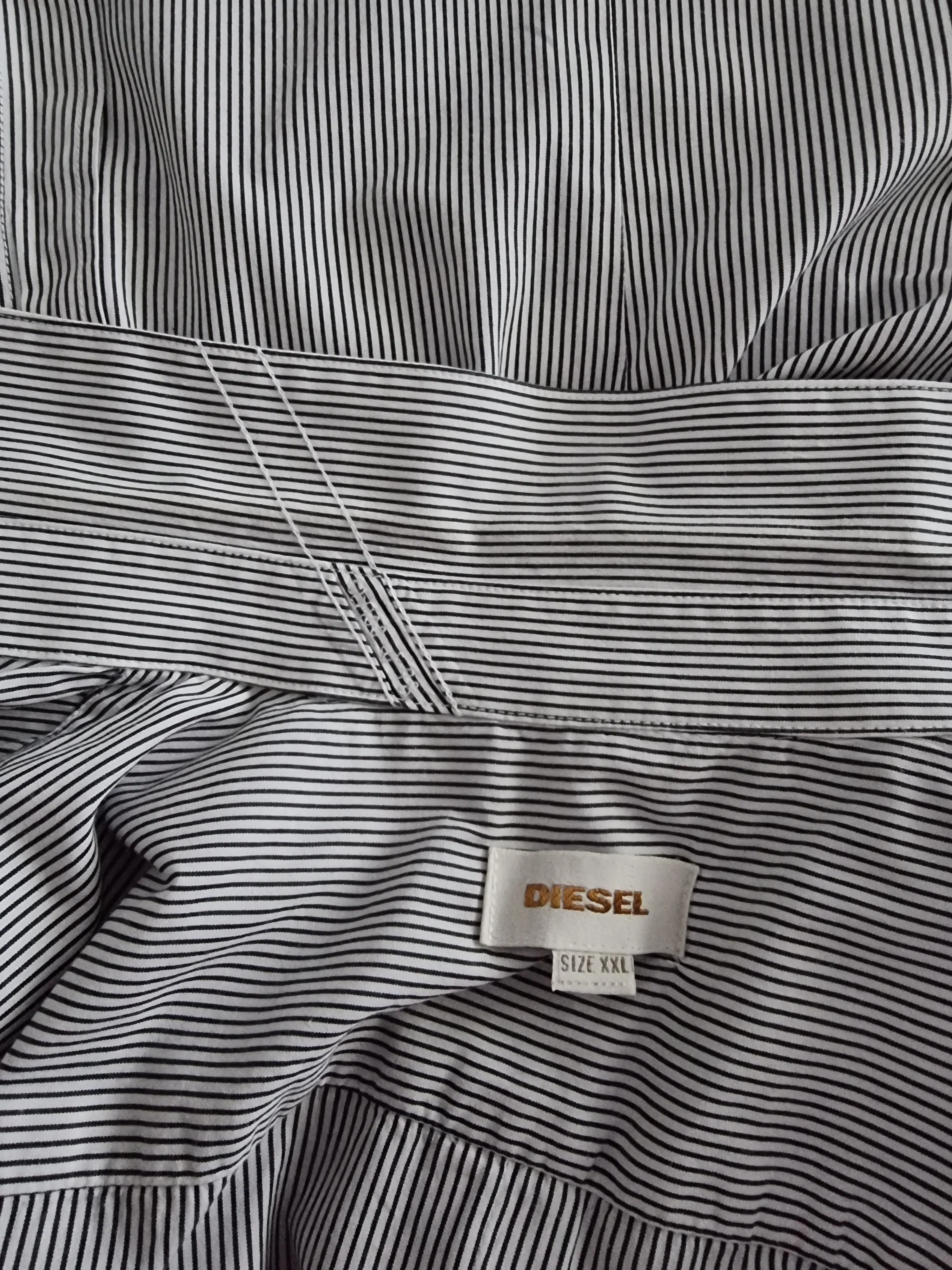 Diesel Men’s Black & White Striped Short Sleeve Cotton Shirt UK XXL