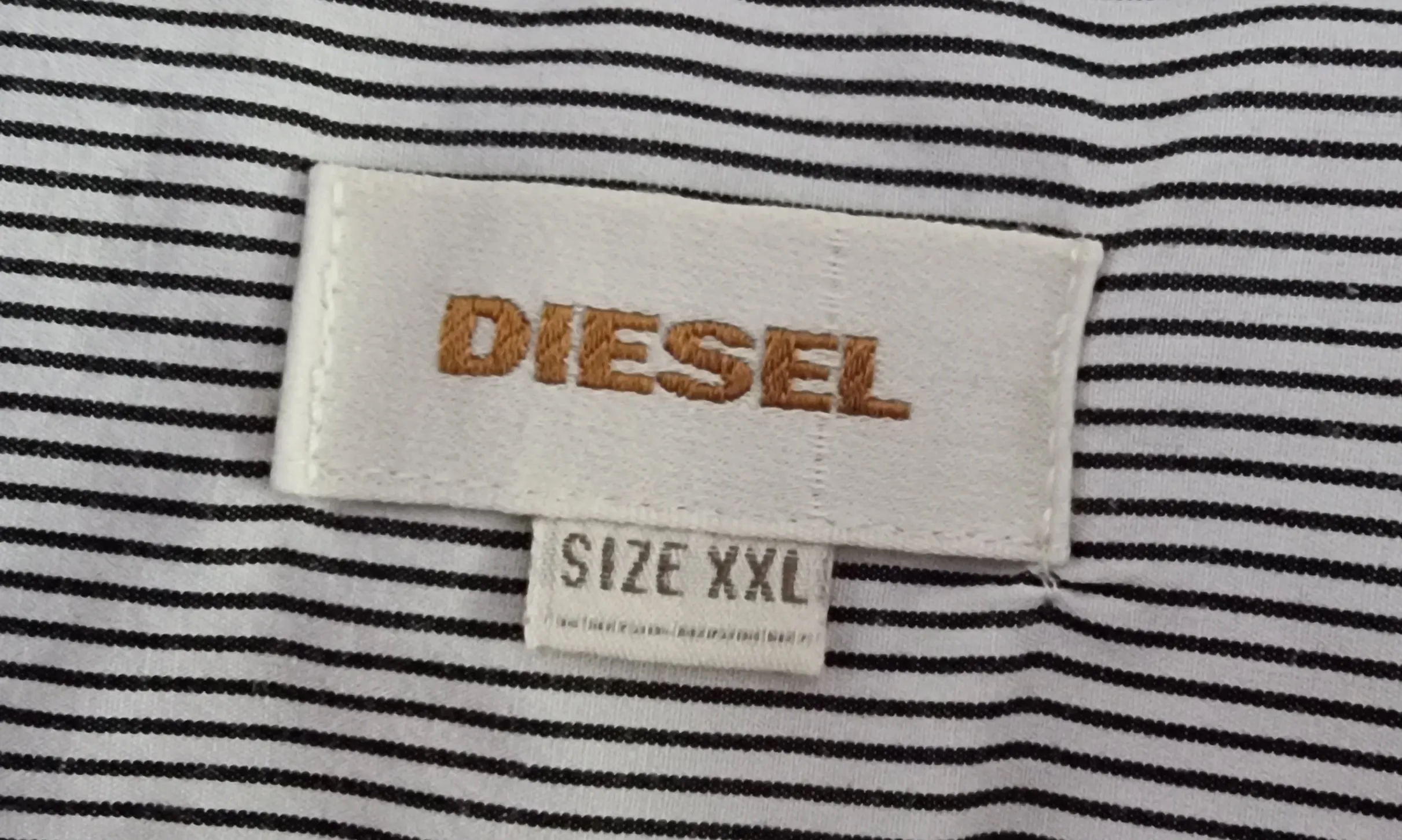 Diesel Men’s Black & White Striped Short Sleeve Cotton Shirt UK XXL