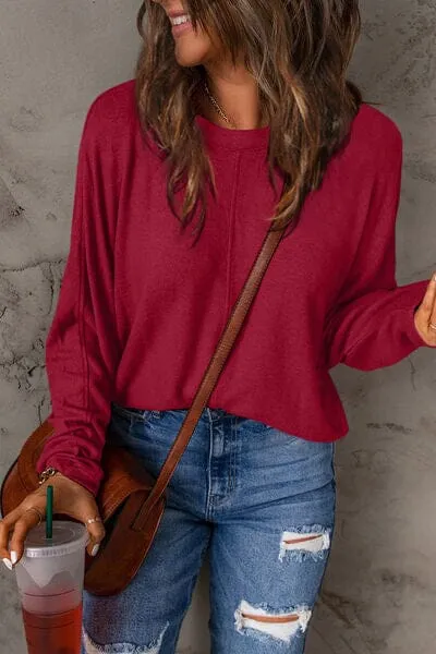 Double Take Full Size Round Neck Long Sleeve Top