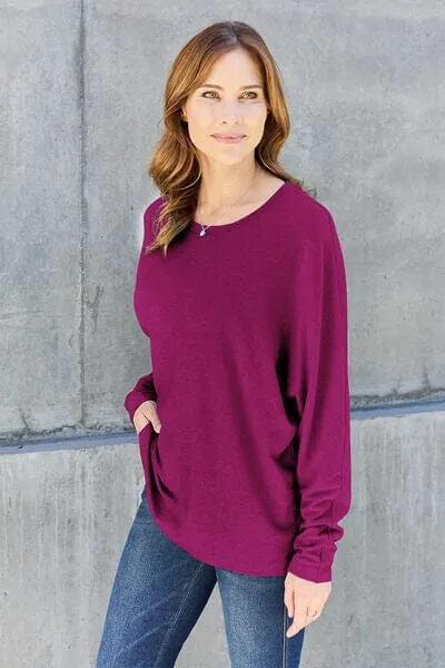 Double Take Full Size Round Neck Long Sleeve Top