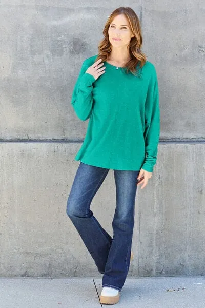 Double Take Full Size Round Neck Long Sleeve Top