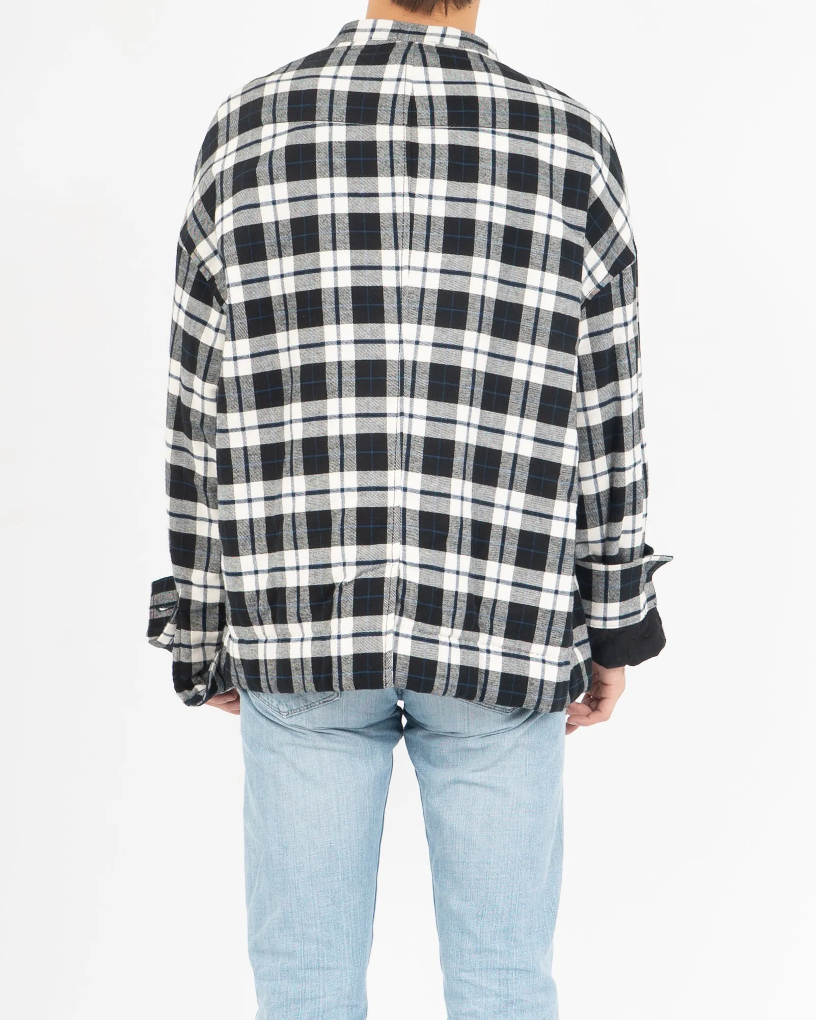 FW17 Quilted Mandarin Collar Checked Wool Shirt Jacket Black/White