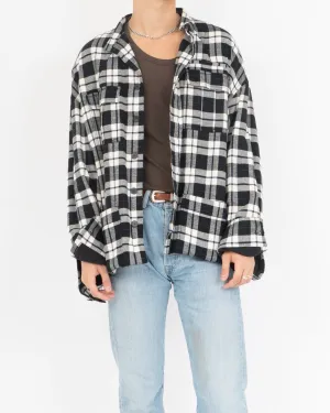 FW17 Quilted Mandarin Collar Checked Wool Shirt Jacket Black/White