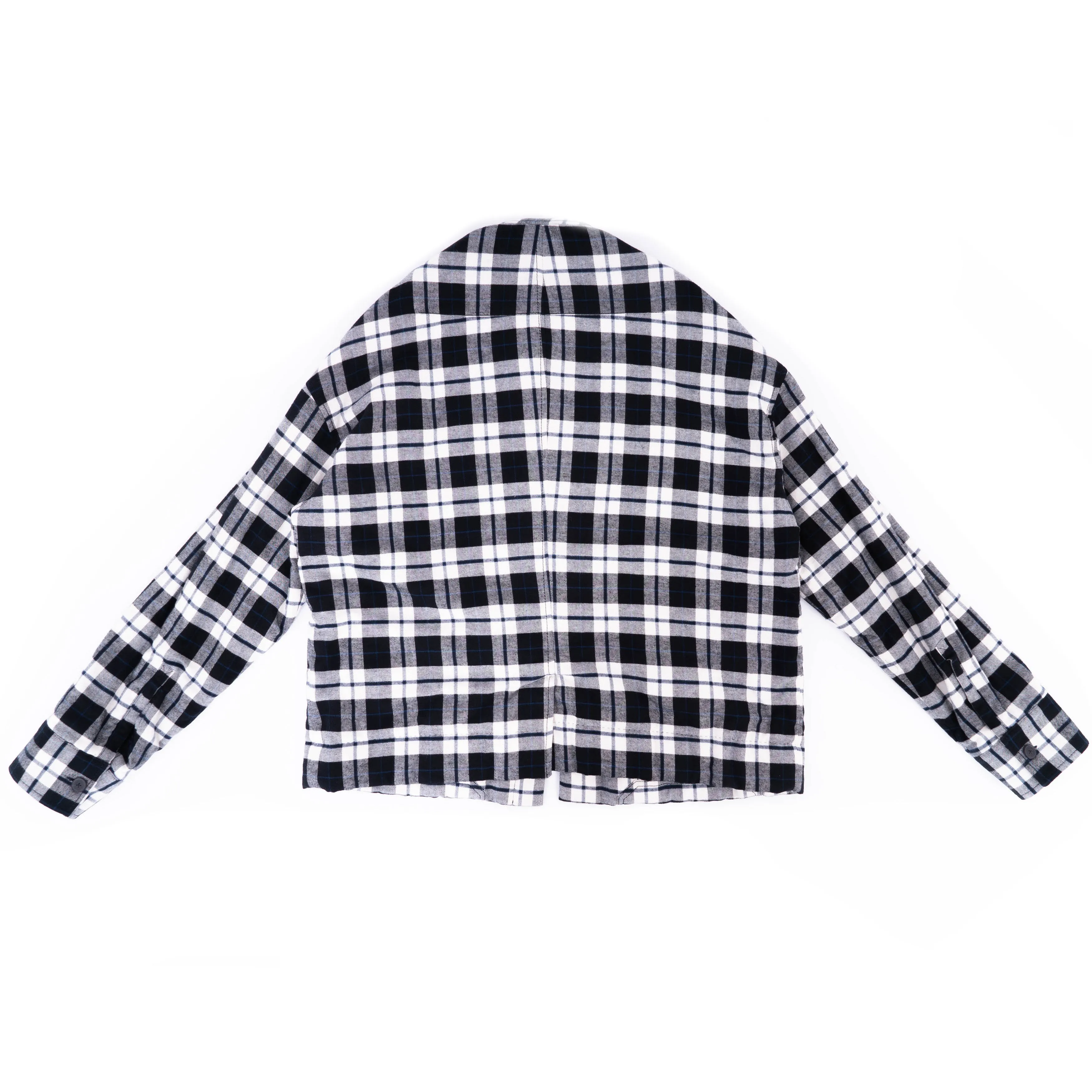 FW17 Quilted Mandarin Collar Checked Wool Shirt Jacket Black/White