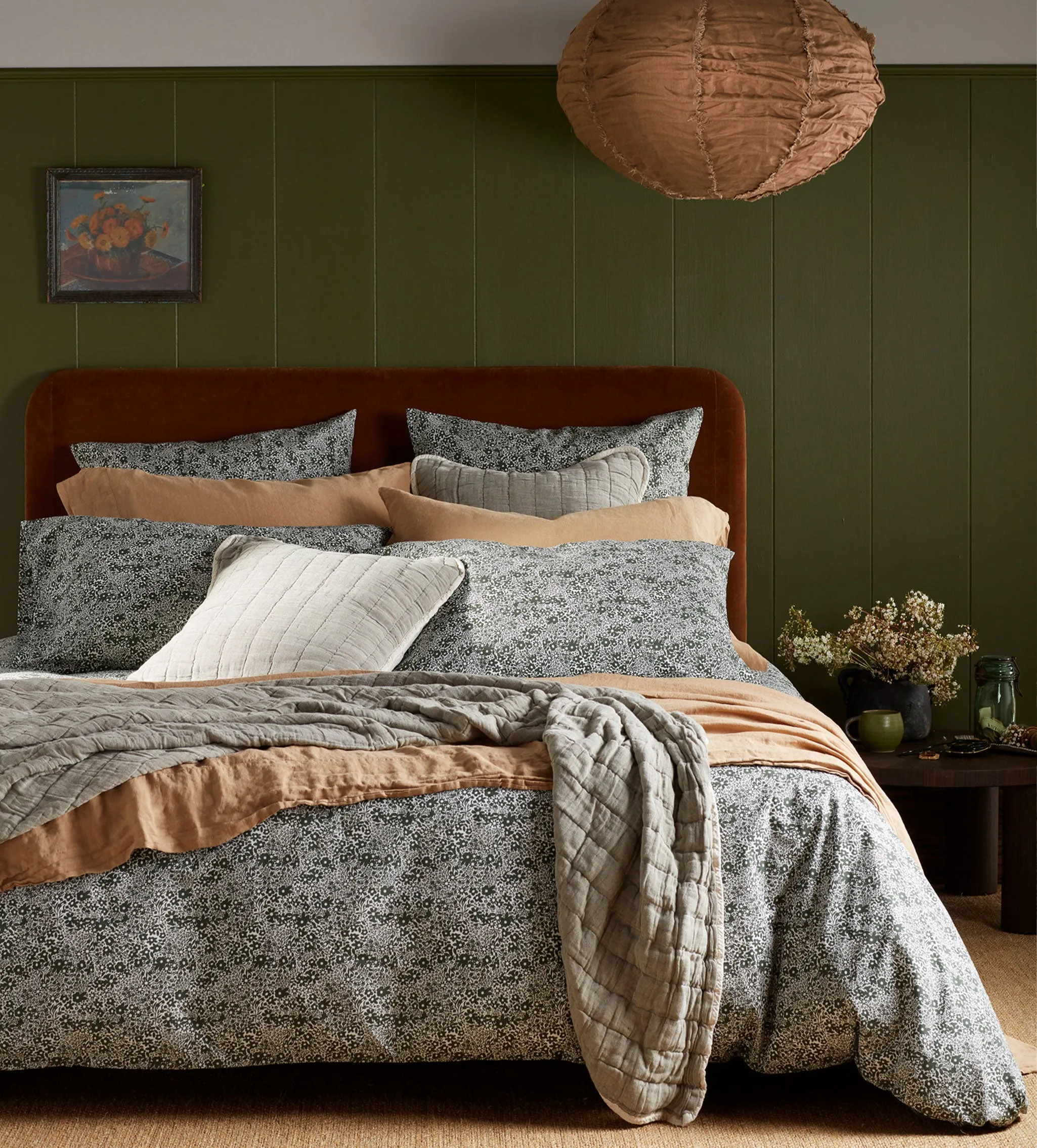 Green Vivienne 100% Cotton Quilted Cushion Cover