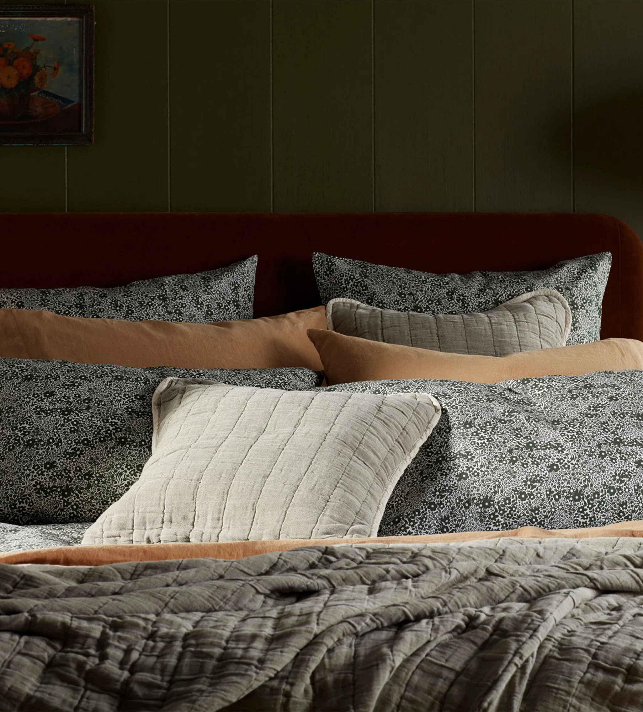Green Vivienne 100% Cotton Quilted Cushion Cover
