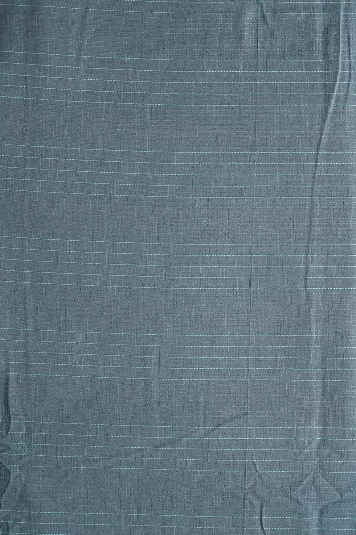 Grey And Teal Stripes Pattern On Handwoven Organic Cotton Fabric