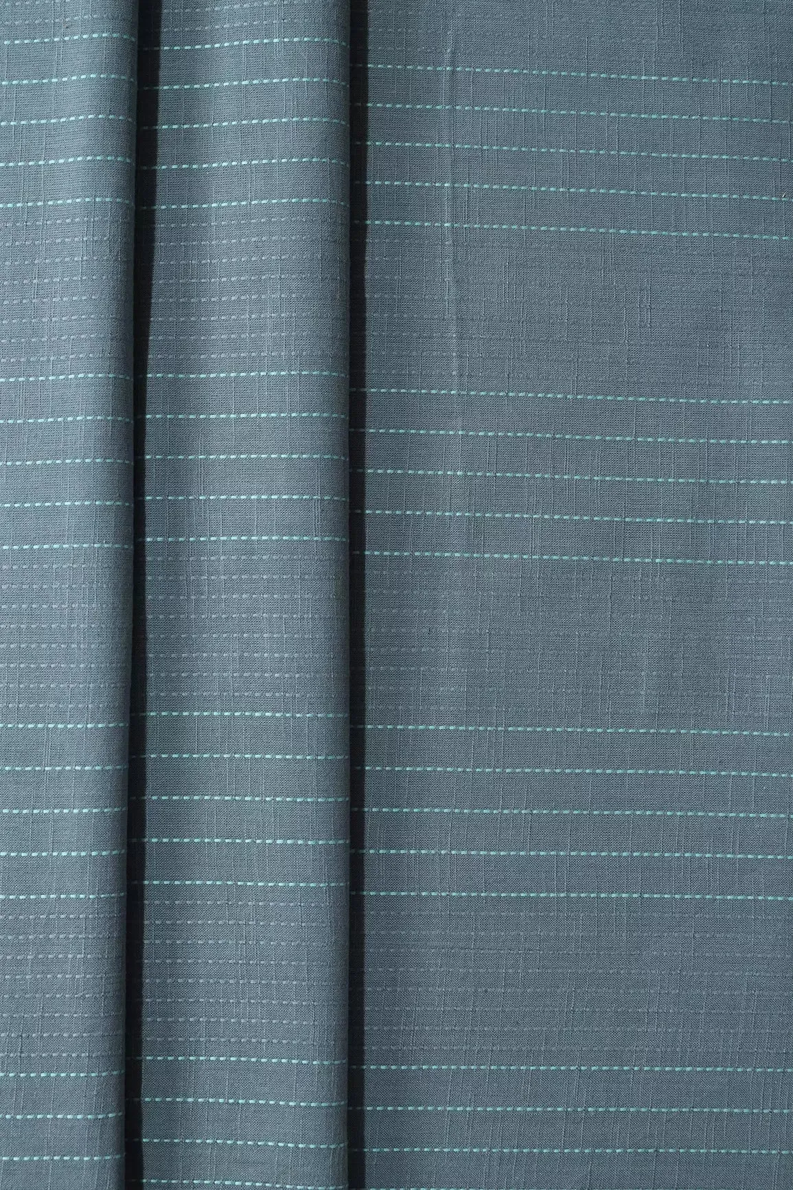 Grey And Teal Stripes Pattern On Handwoven Organic Cotton Fabric