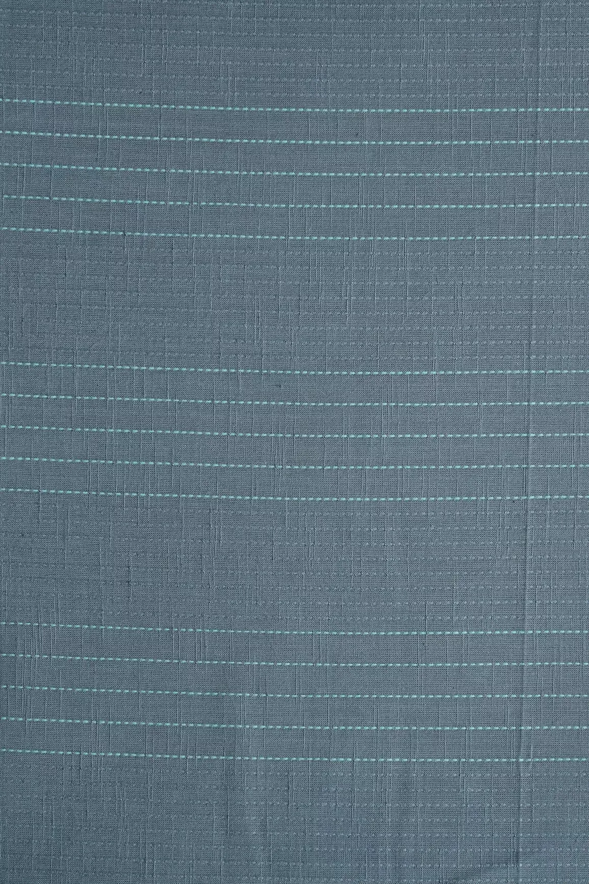 Grey And Teal Stripes Pattern On Handwoven Organic Cotton Fabric