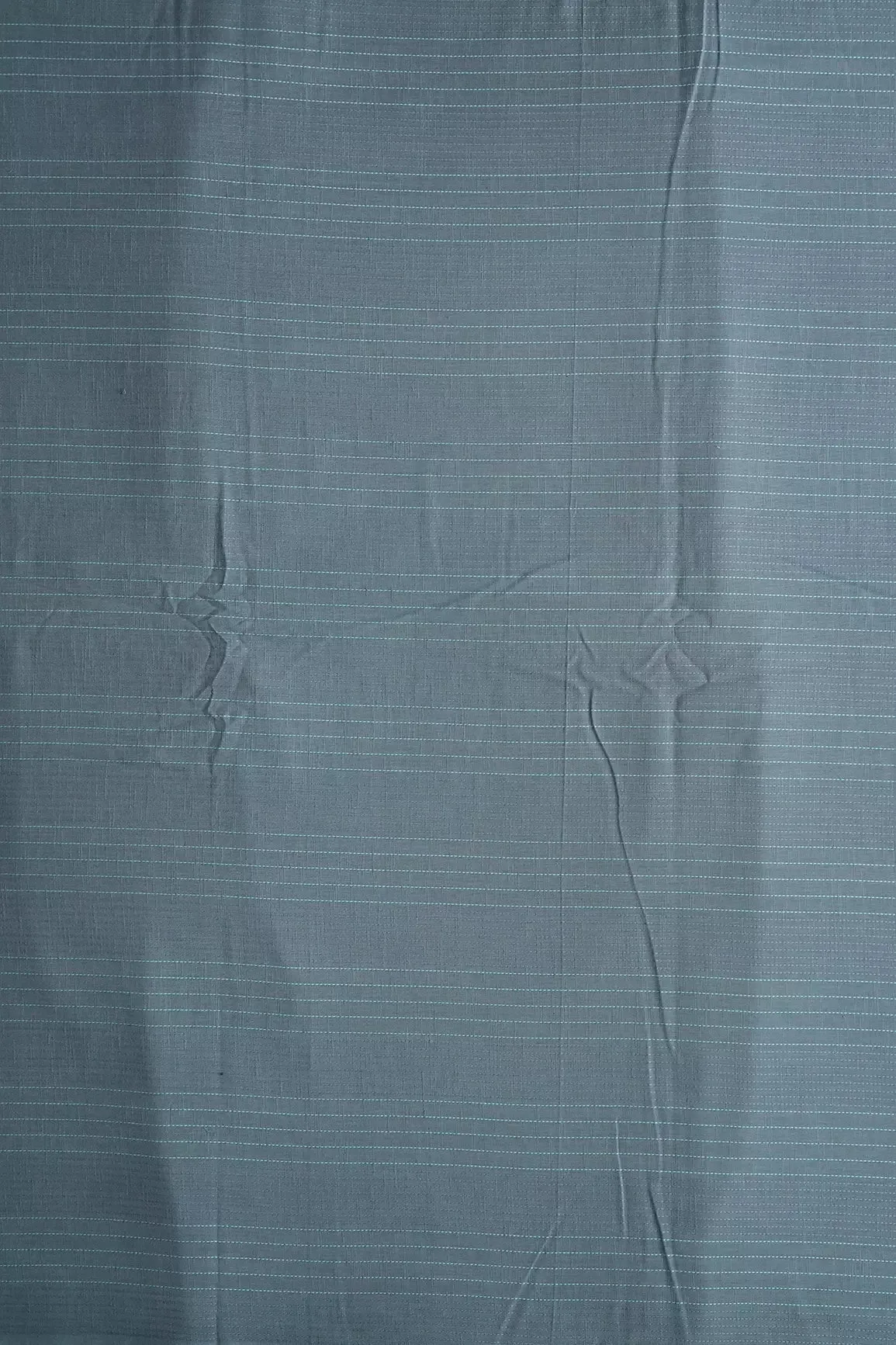 Grey And Teal Stripes Pattern On Handwoven Organic Cotton Fabric