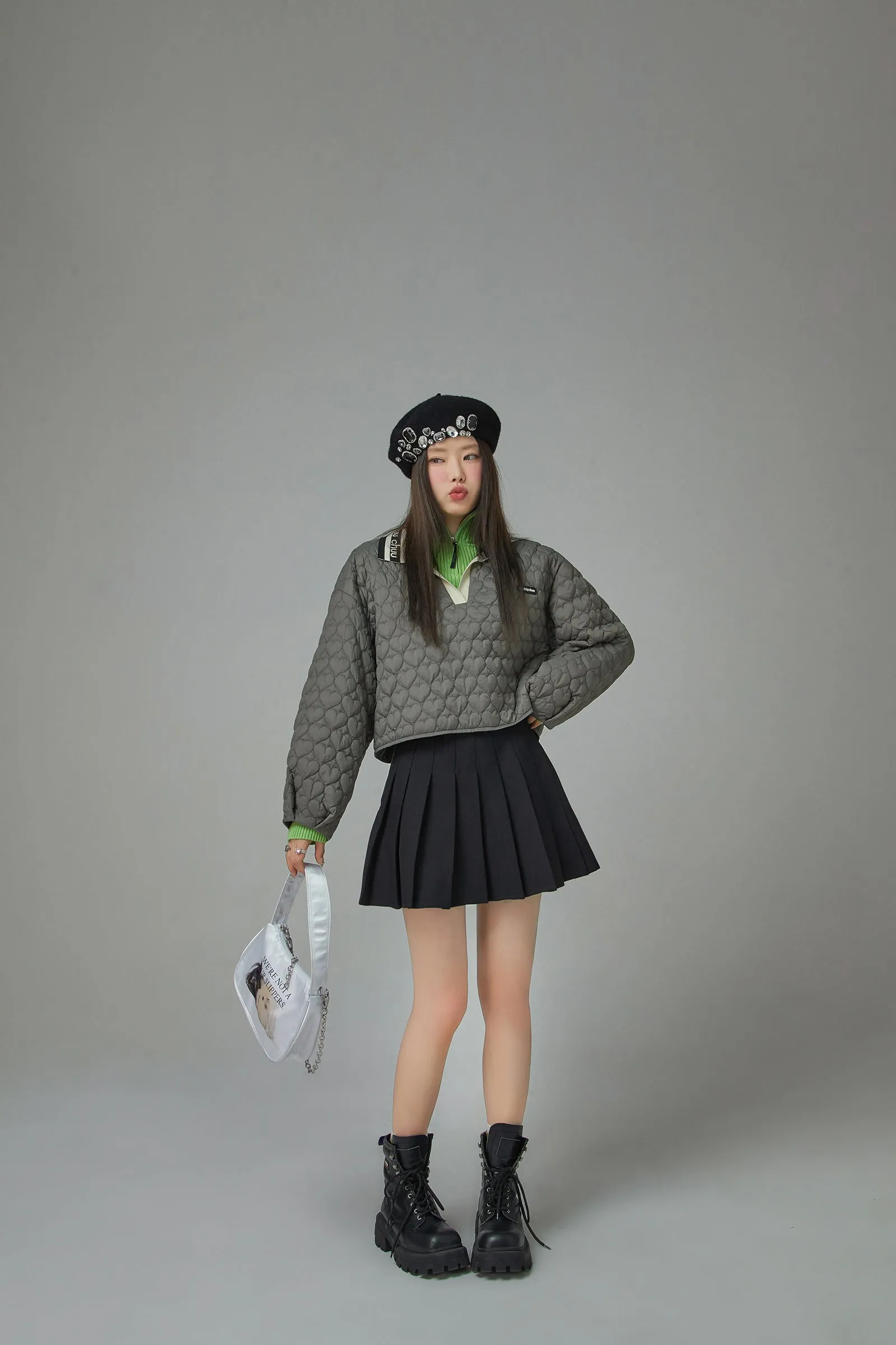 Heart Quilted V-Neck Anorak