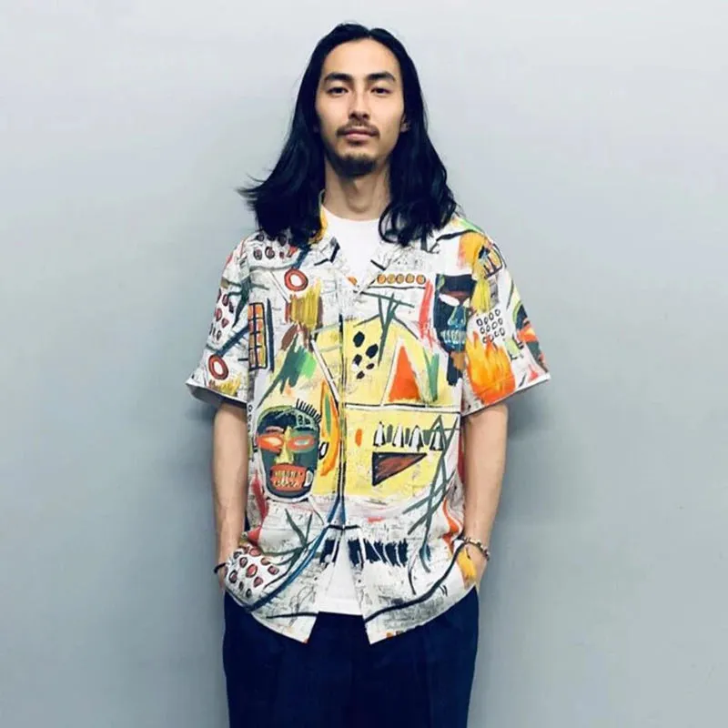 Japanese Hawaiian Graffiti Loose Short Sleeved Cardigan Printed Shirt