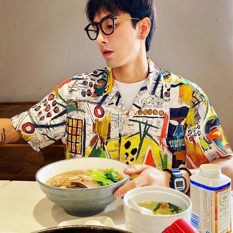 Japanese Hawaiian Graffiti Loose Short Sleeved Cardigan Printed Shirt