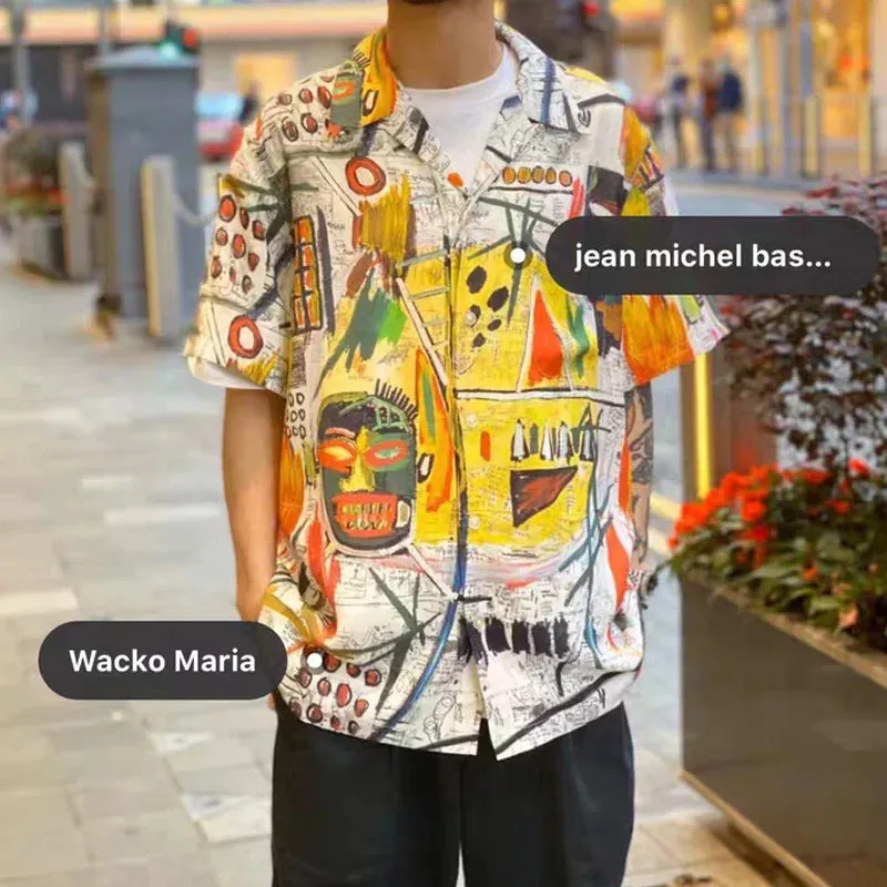 Japanese Hawaiian Graffiti Loose Short Sleeved Cardigan Printed Shirt