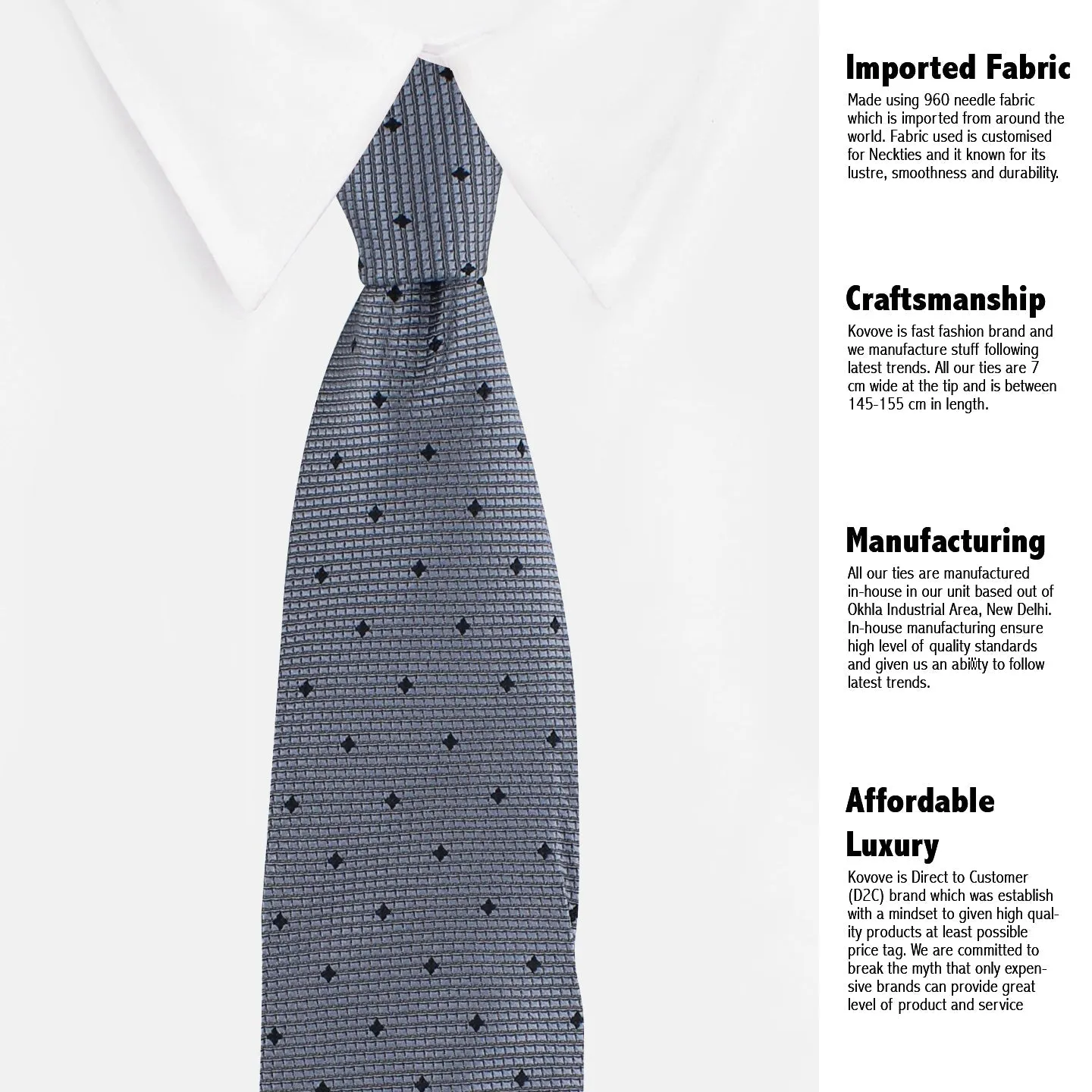 Kovove The Radiance Square Grey Necktie and Pocket Square Gift Box