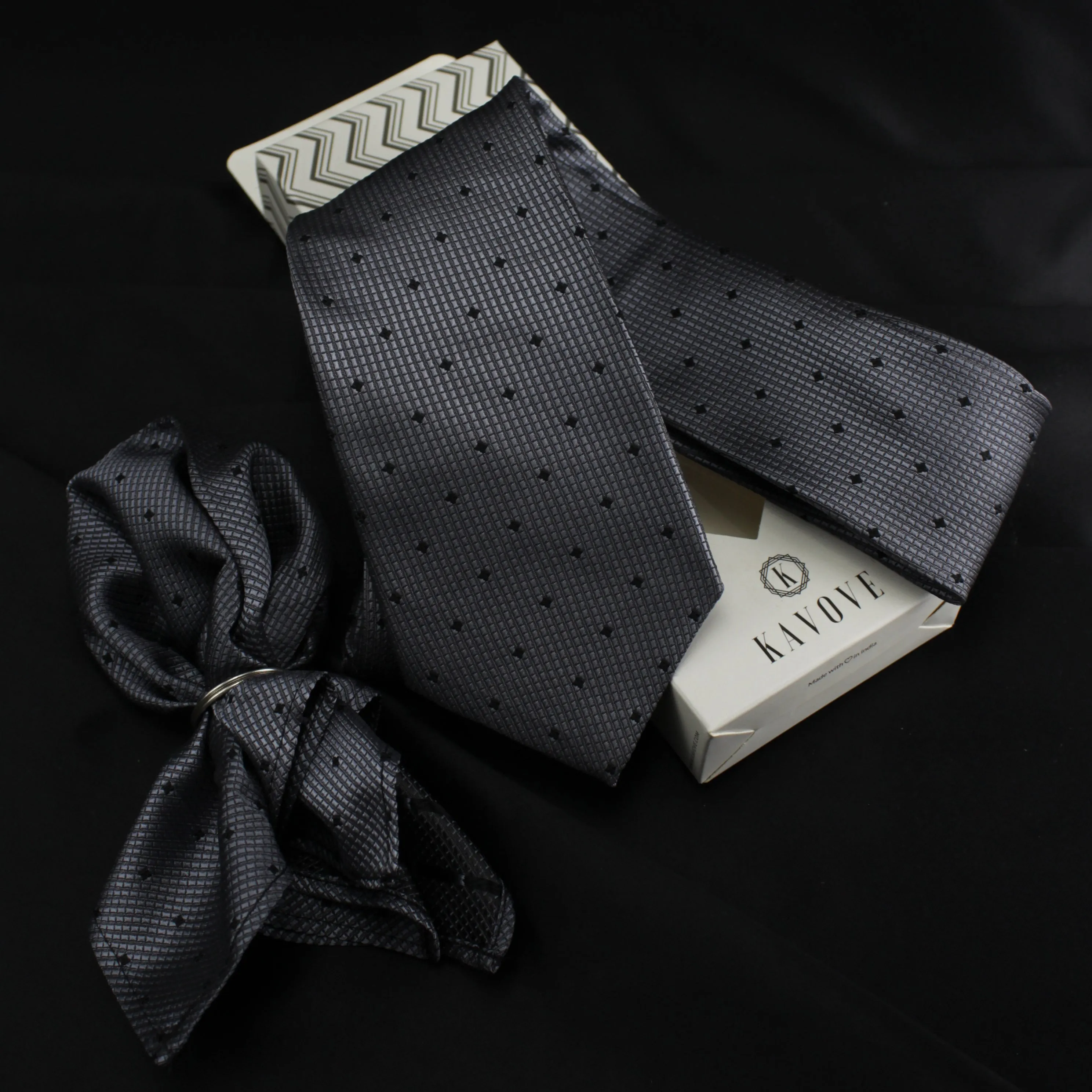 Kovove The Radiance Square Grey Necktie and Pocket Square Gift Box