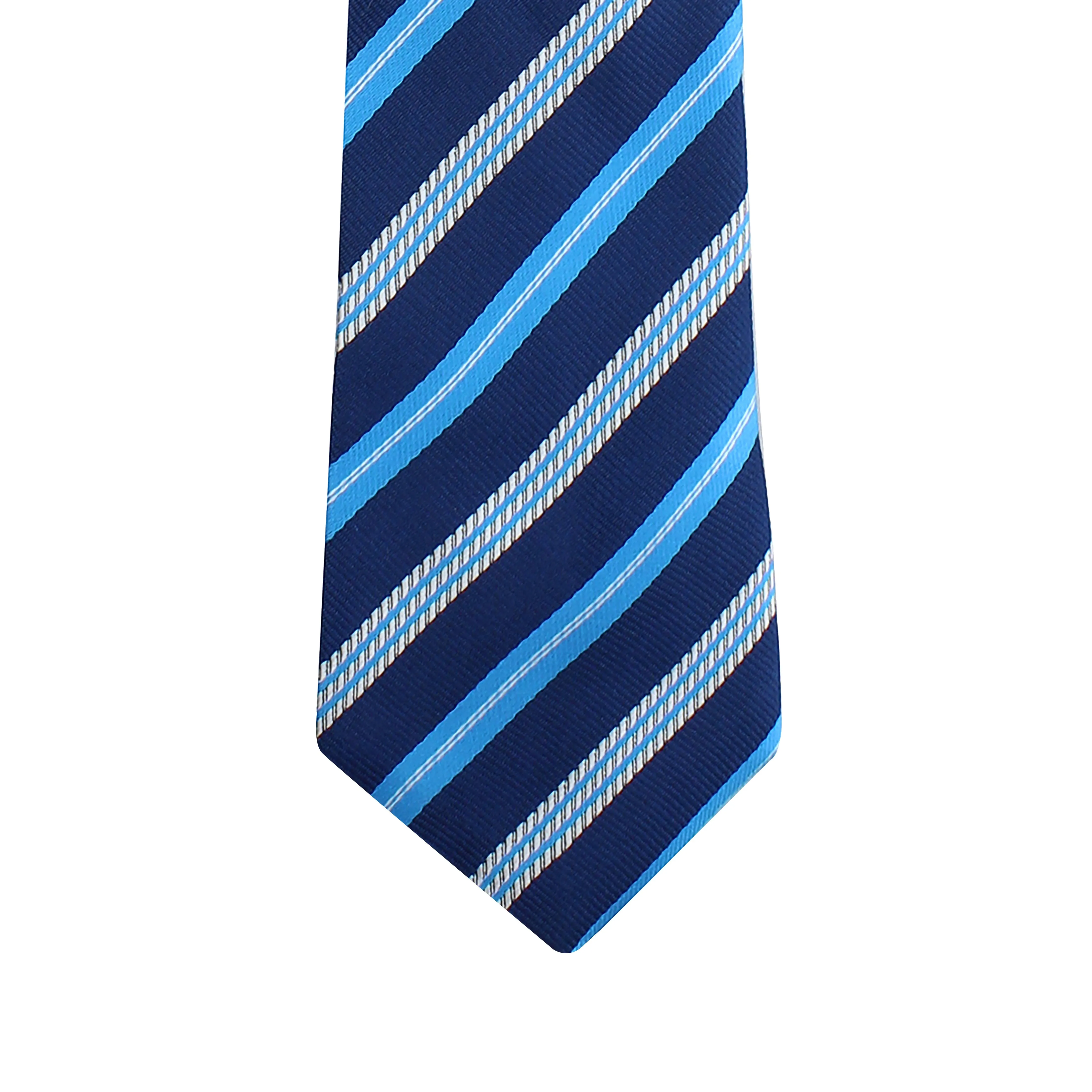 Kovove The Sharp Striped  Blue Necktie and Pocket Square Gift Box