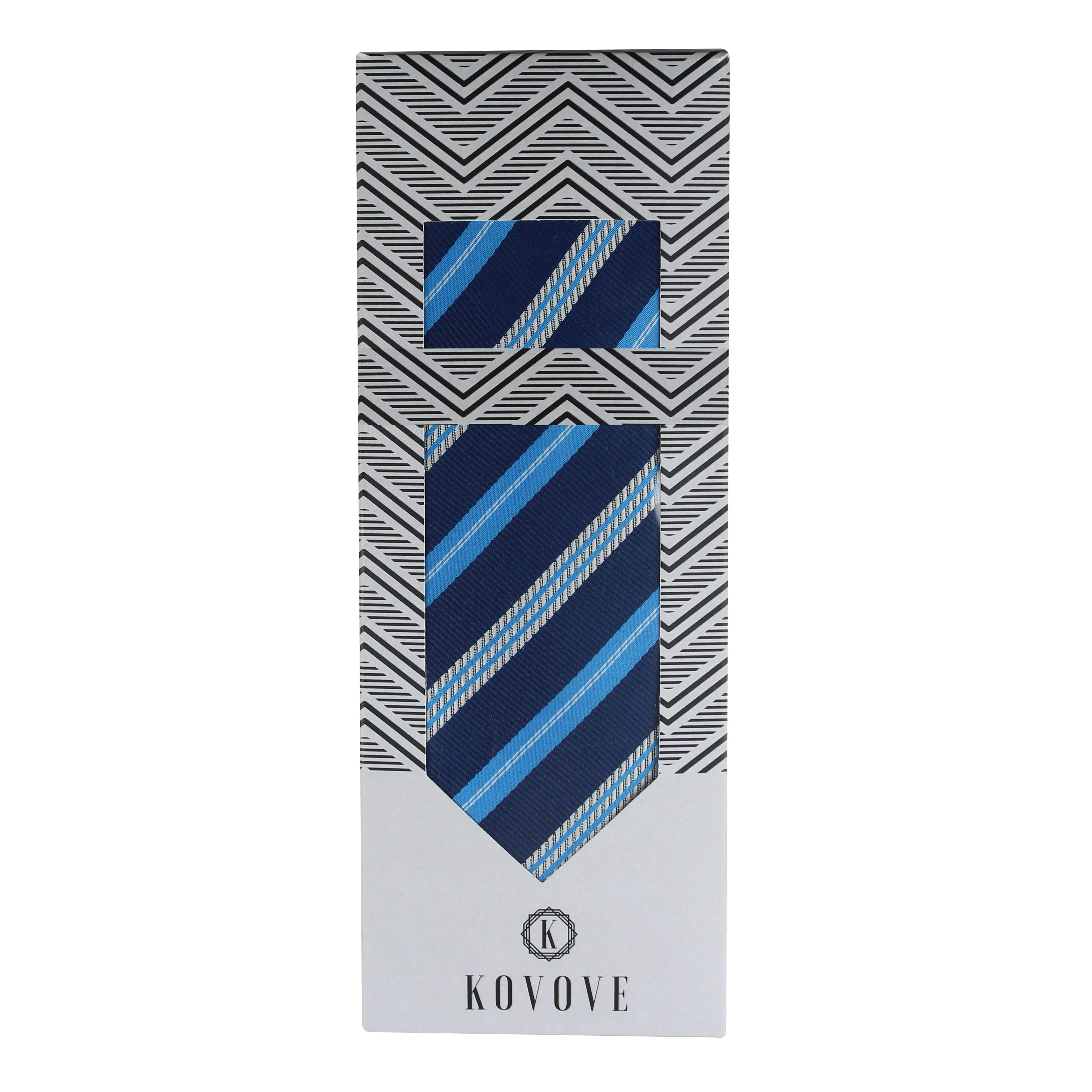 Kovove The Sharp Striped  Blue Necktie and Pocket Square Gift Box