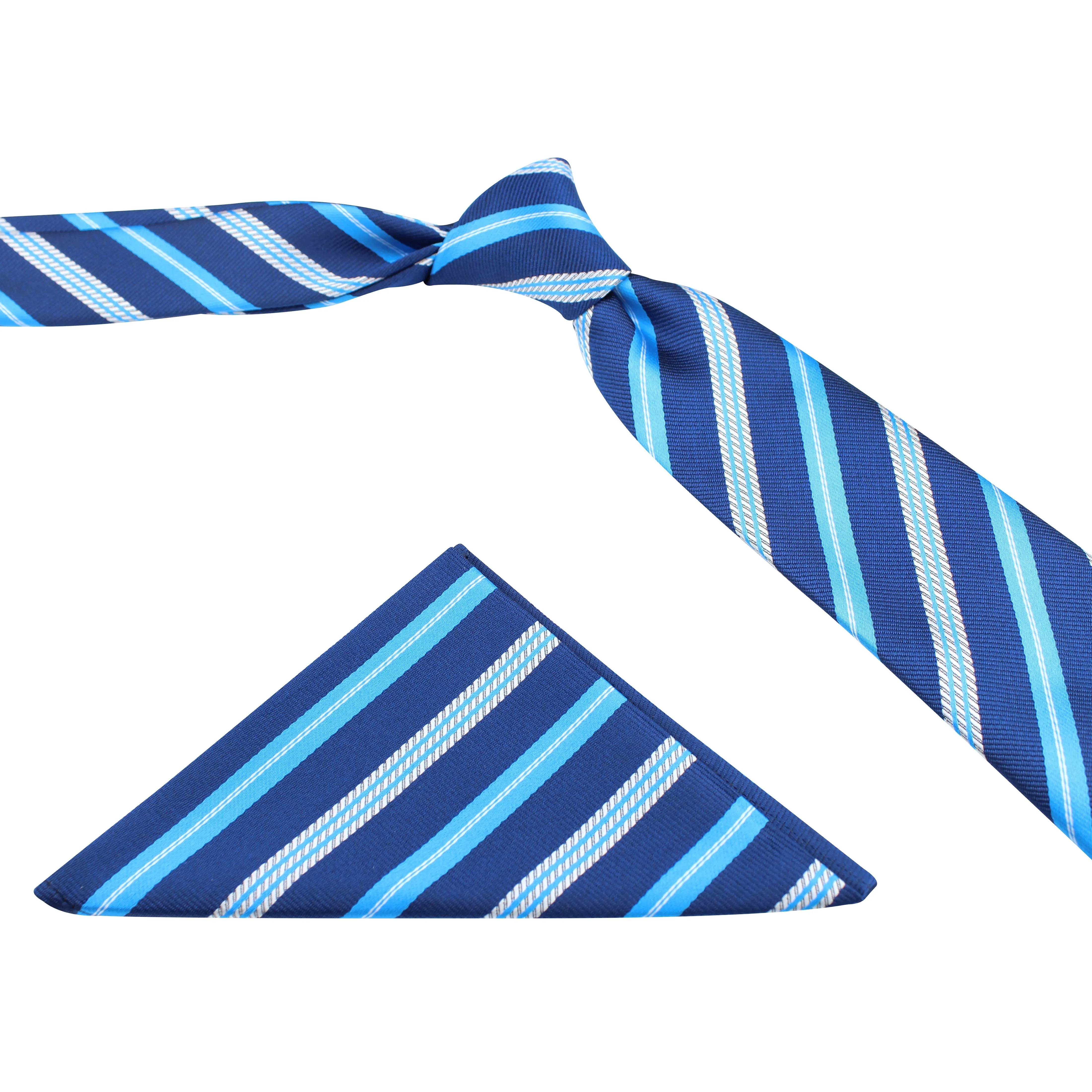 Kovove The Sharp Striped  Blue Necktie and Pocket Square Gift Box