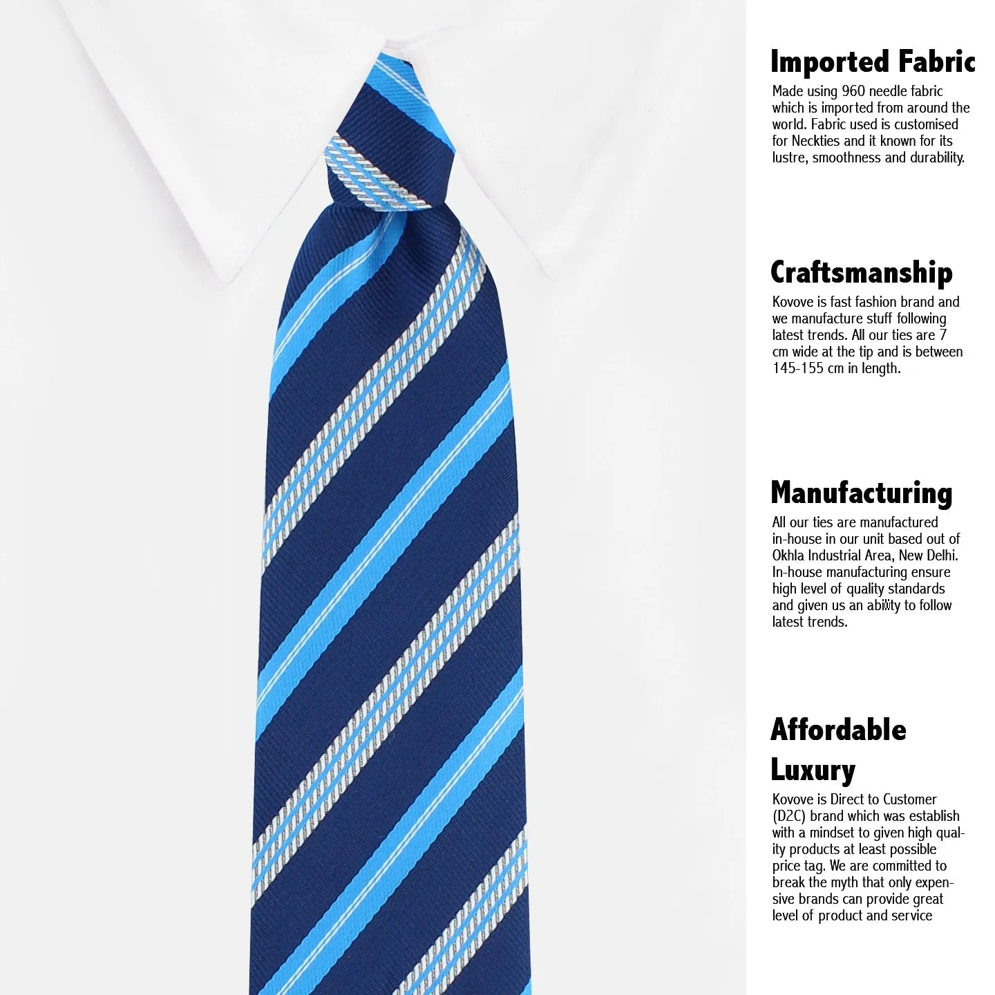 Kovove The Sharp Striped  Blue Necktie and Pocket Square Gift Box