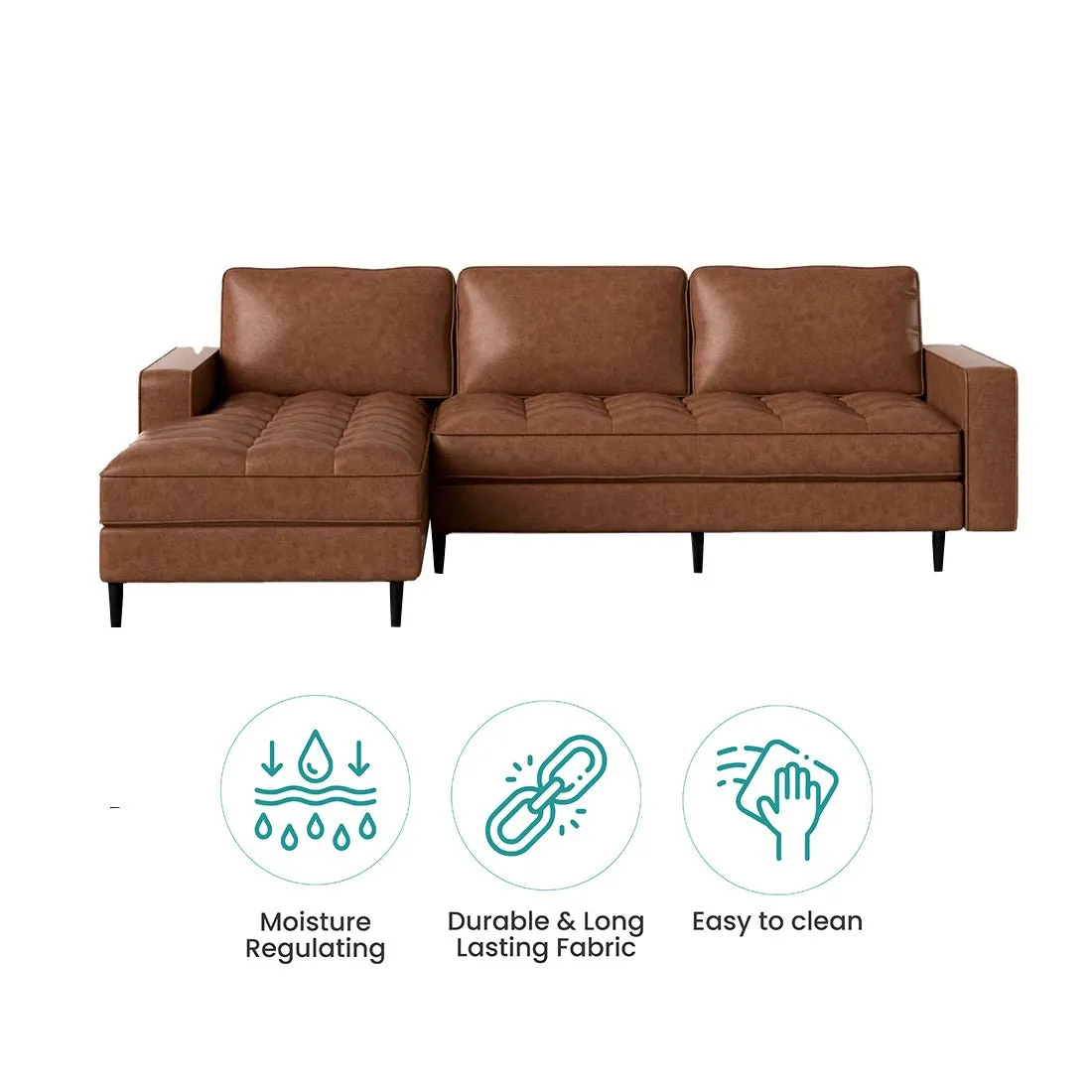 Kuffer 5 Seater Leatherette L Shape Sofa for Living Room
