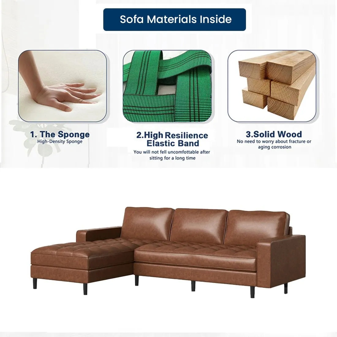 Kuffer 5 Seater Leatherette L Shape Sofa for Living Room