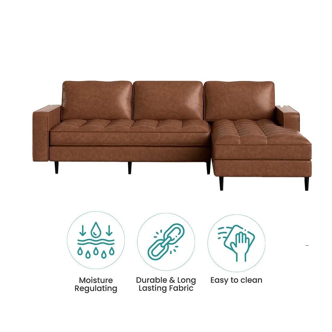 Kuffer 5 Seater Leatherette L Shape Sofa for Living Room