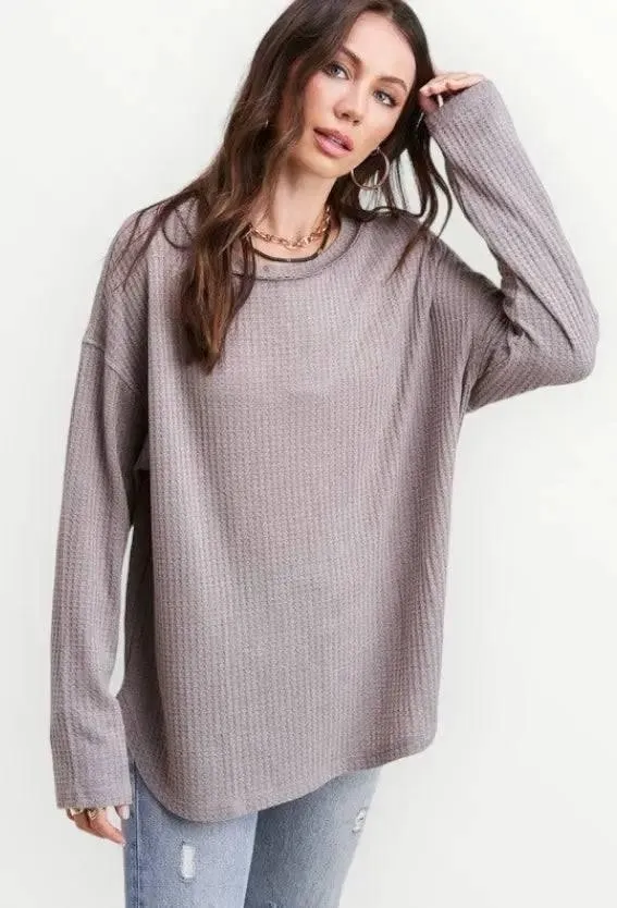 La miel long sleeved waffle top