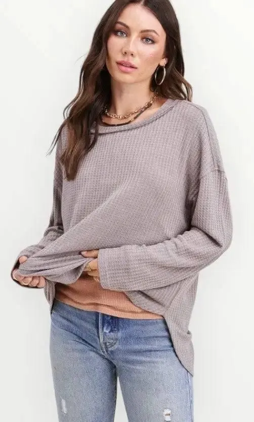 La miel long sleeved waffle top