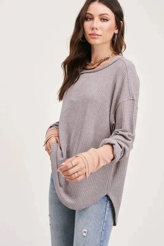 La miel long sleeved waffle top