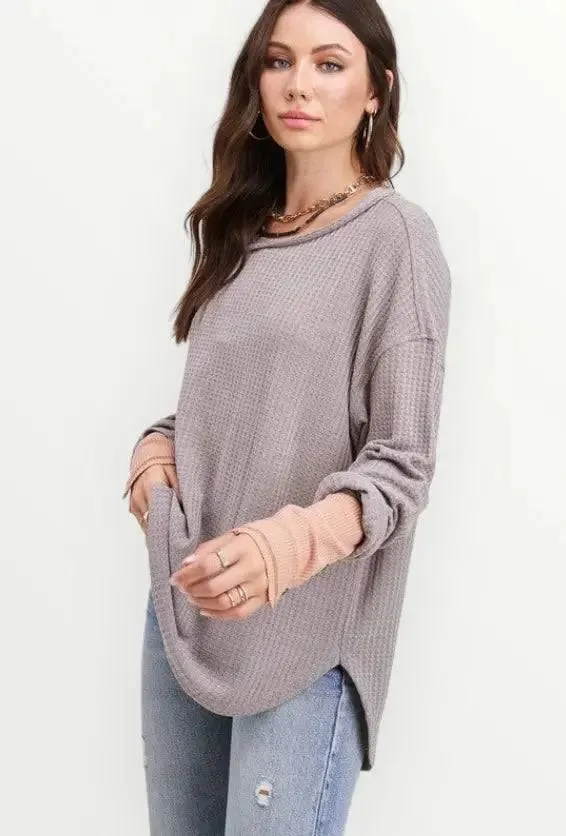 La miel long sleeved waffle top