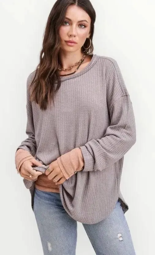 La miel long sleeved waffle top