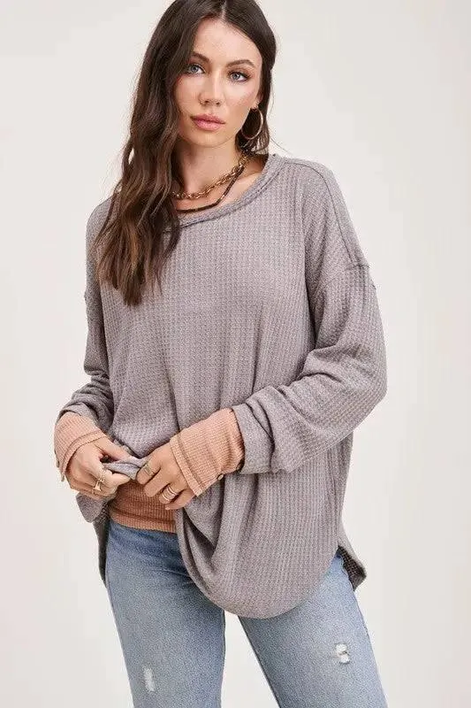 La miel long sleeved waffle top